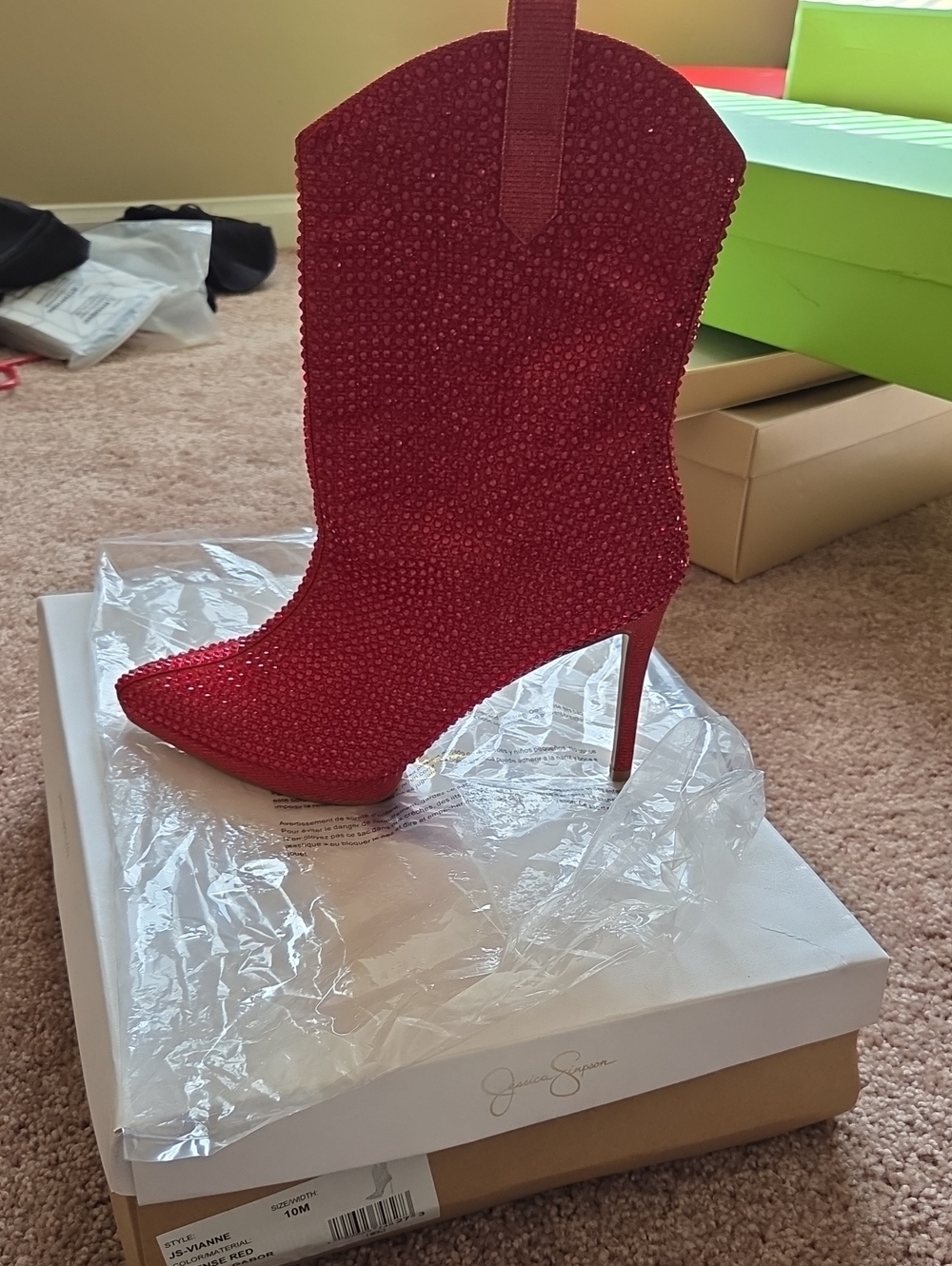 Jessica Simpson Red Crystal Embellished Stiletto Boot